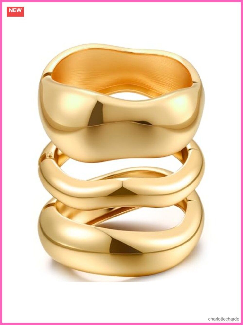 3Pc Gold Plated Bangle Set for Women Dainty Stackable Cuff Bracelets Trendy
